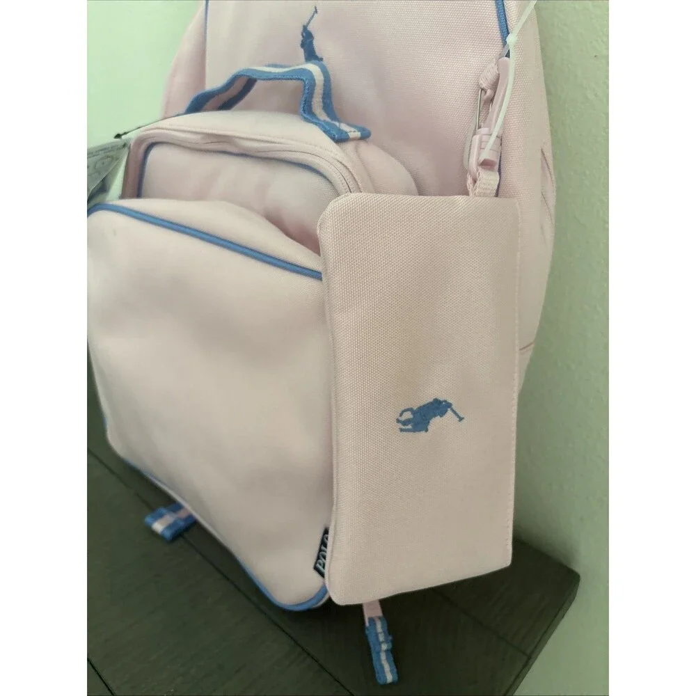 Polo Ralph Lauren Kids Pink & Blue Backpack Lunchbox Set Embroidered Logo